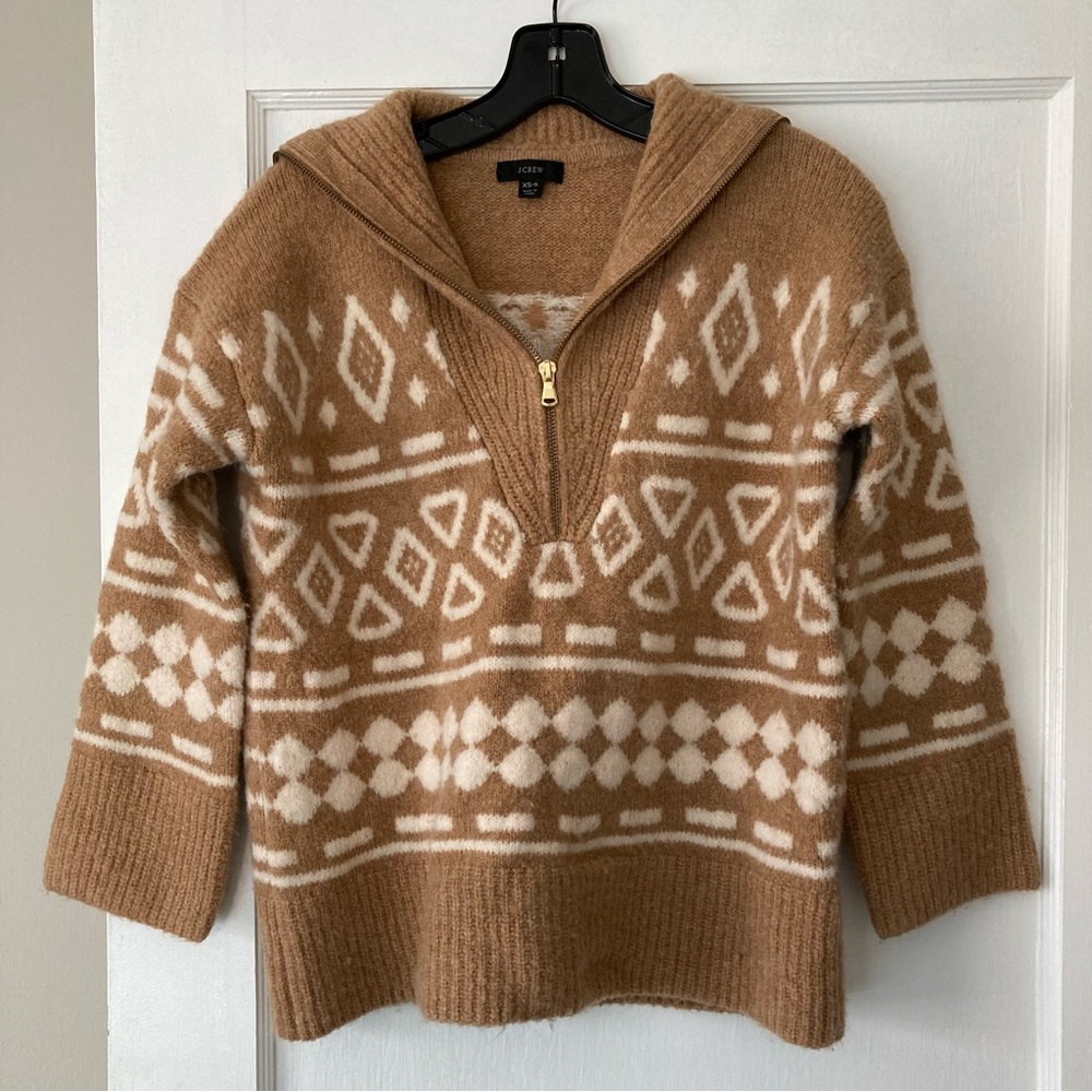 Temporary HoldJ.Crew Relaxed Half-Zip Sweater in Geometric Knit tan size XS/S